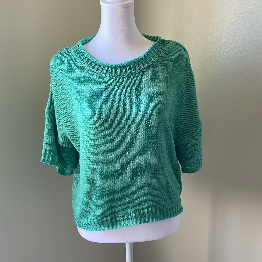 Aqua Short Sleeve Sweater Top